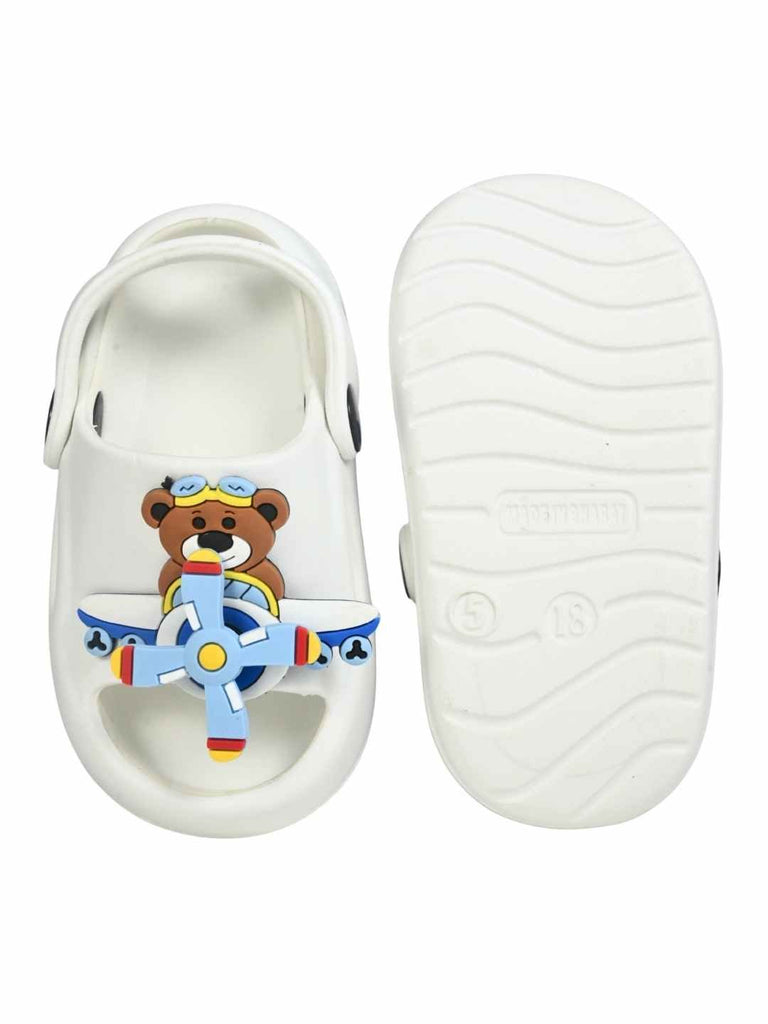 Charming Pilot Bear & Plane Rotating Charms Sandals for Boys – White  Front & Back View