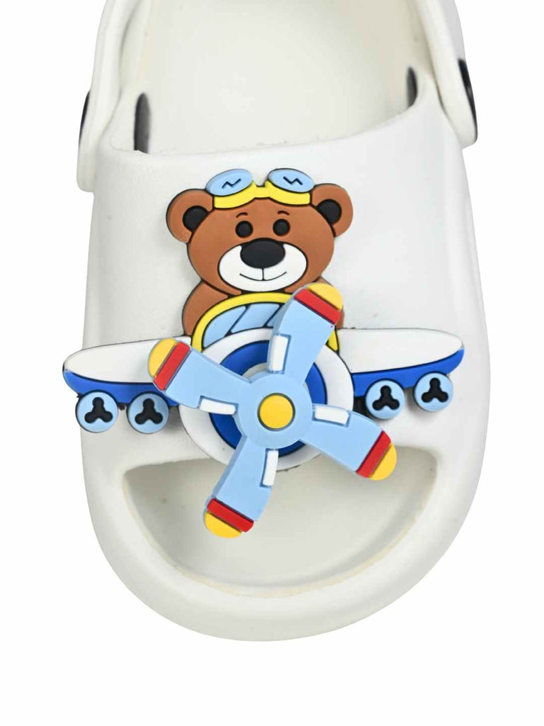 Charming Pilot Bear & Plane Rotating Charms Sandals for Boys – White  Front View