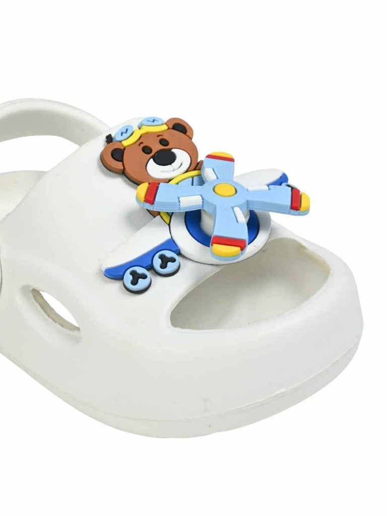 Charming Pilot Bear & Plane Rotating Charms Sandals for Boys – White  Close Up View