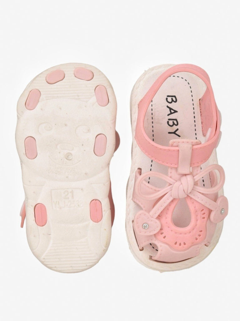 Front and back view of Charming Pink Bow Sandals for Girls.