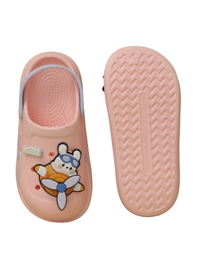 Yellow Bee Pink Cartoon Airplane Clogs for Girls - Front and Back View