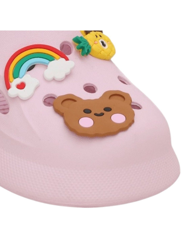 Charming Pink Critter Clogs for Kids - Adorable & Comfortable! Assorted Motif Clogs-Close up view