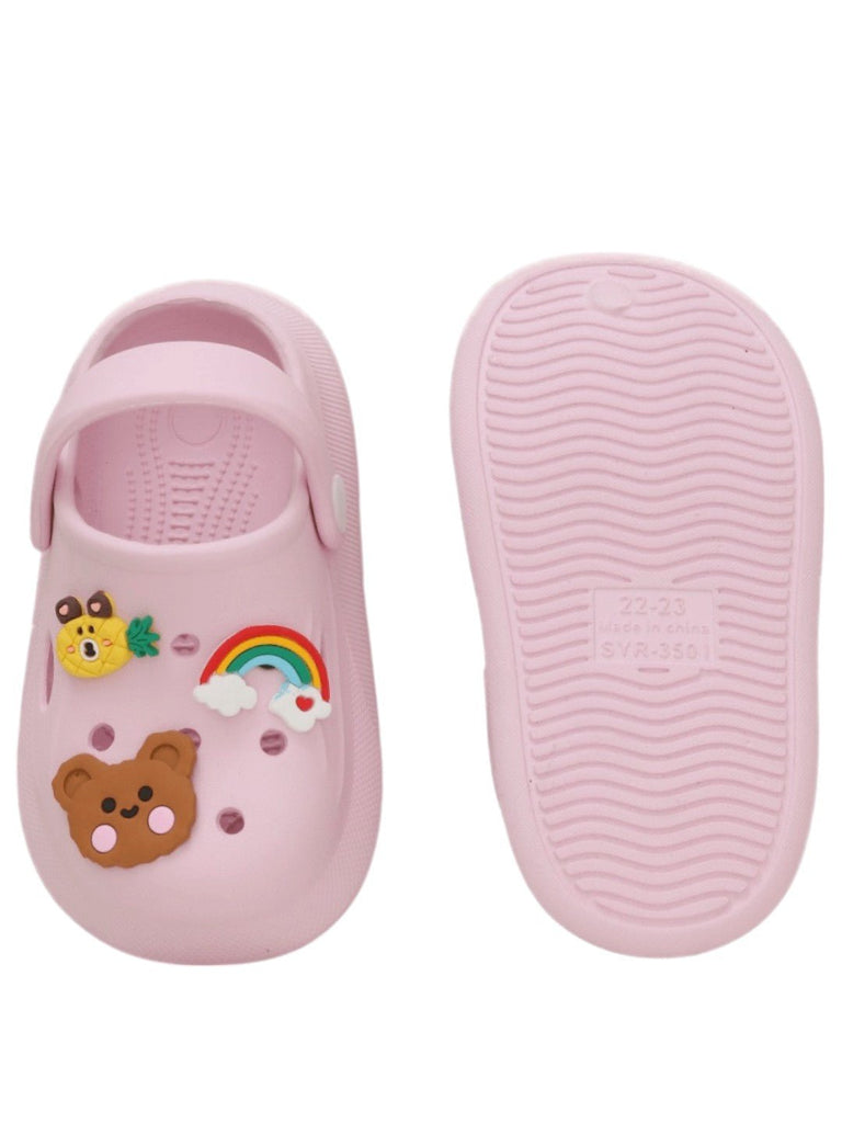 Charming Pink Critter Clogs for Kids - Adorable & Comfortable! Assorted Motif Clogs-Front & Back View