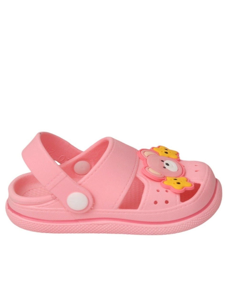 Side View of Yellow Bee Charming Pink Teddy Bear Playtime Clogs For Girls