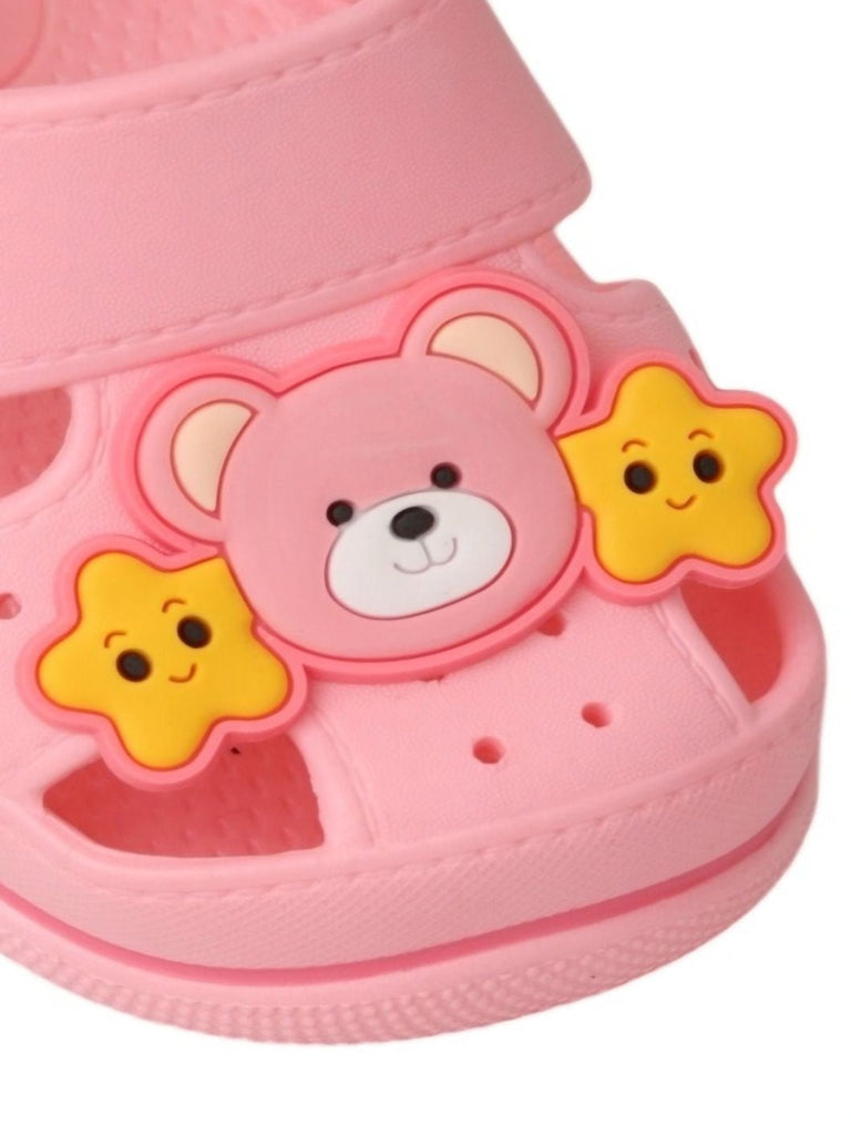 Close up  View of Yellow Bee Charming Pink Teddy Bear Playtime Clogs For Girls