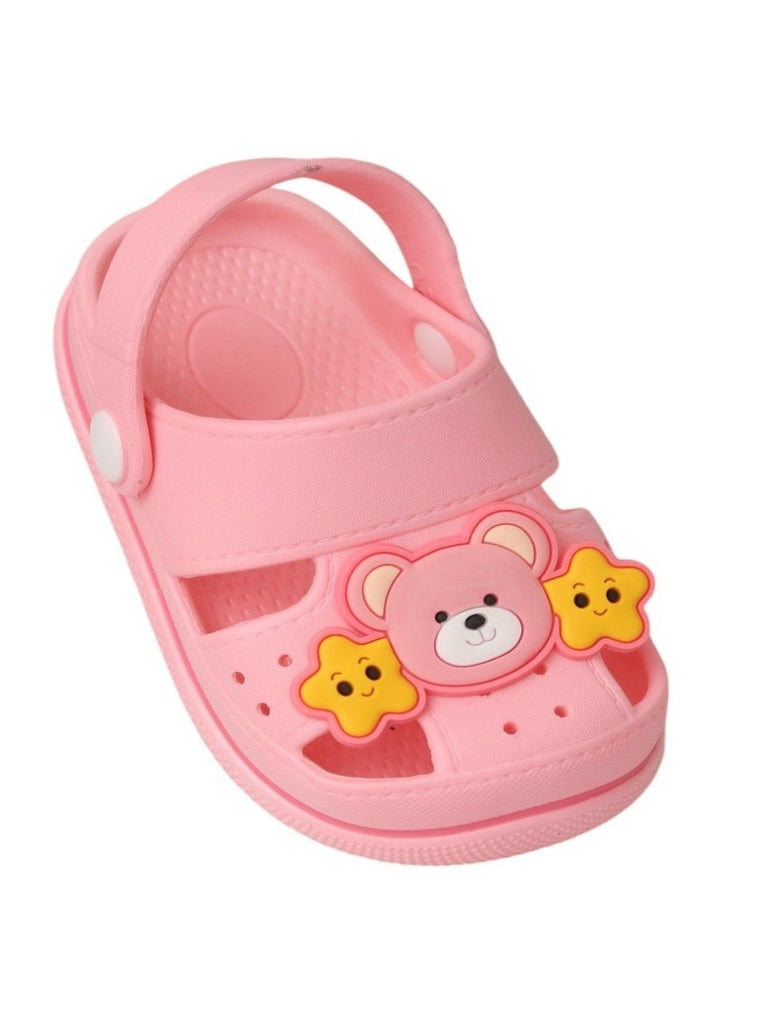  Angle View of Yellow Bee Charming Pink Teddy Bear Playtime Clogs For Girls