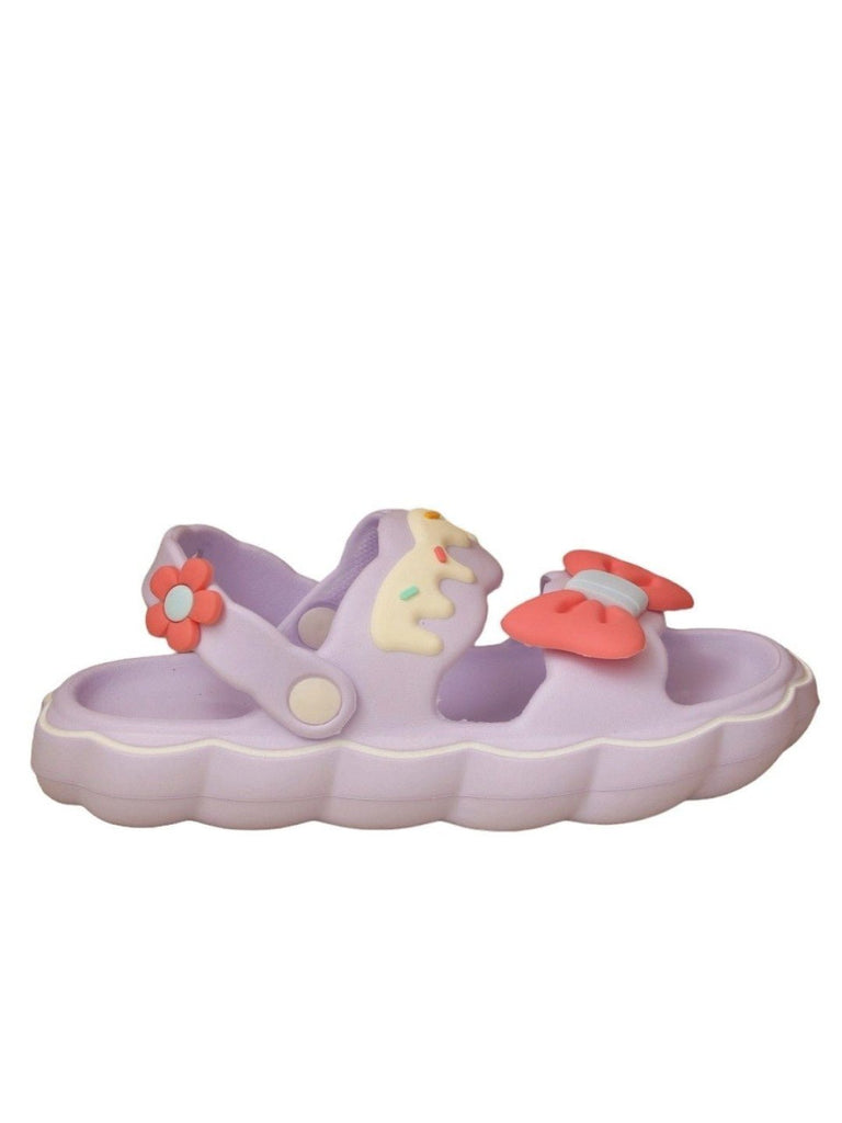 Side view of Charming Purple Bow Cake Sandals for Girls by Yellow Bee