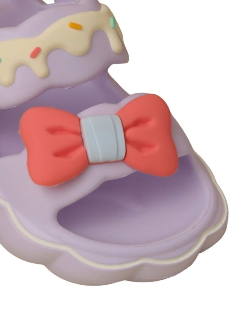 Close-up view of Charming Purple Bow Cake Sandals for Girls by Yellow Bee