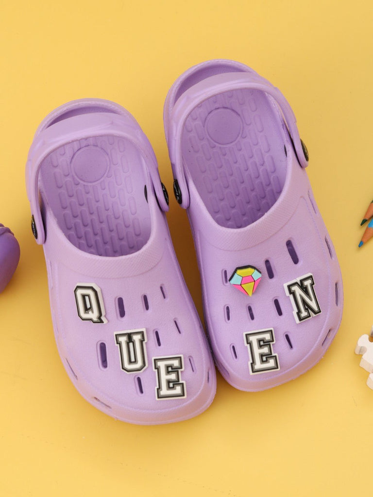 Charming Purple Clogs with “QUEEN” Letter & Gem Charms for Girls