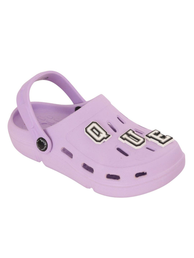 Charming Purple Clogs with “QUEEN” Letter & Gem Charms for Girls-Angle View
