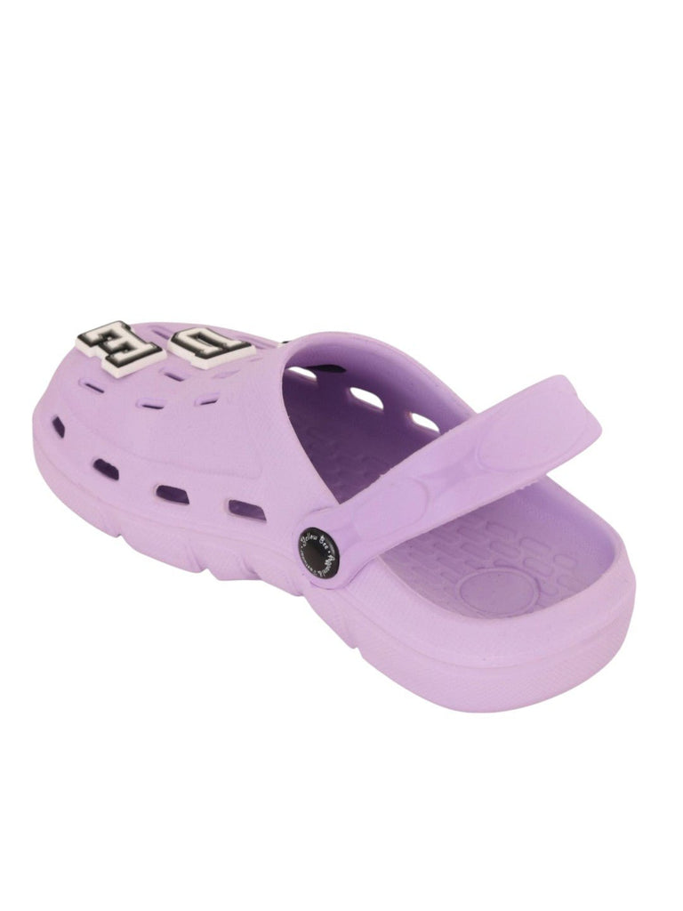 Charming Purple Clogs with “QUEEN” Letter & Gem Charms for Girls-Back View