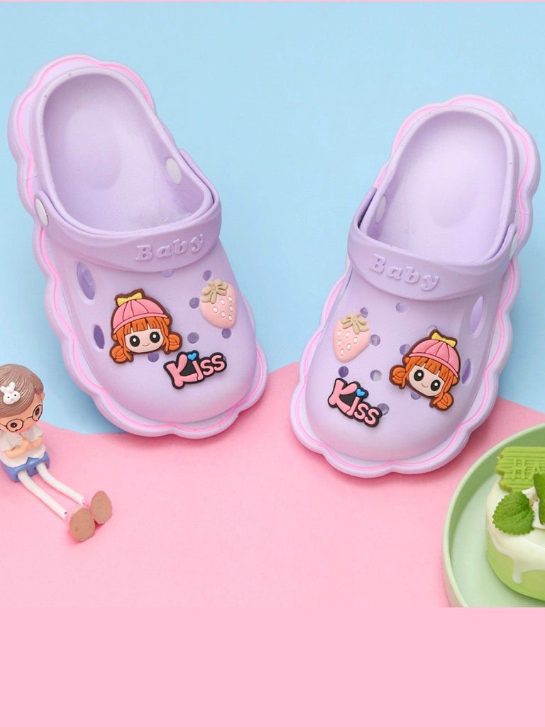 Charming Purple Strawberry and Doll Motif Clogs for Joyful Little Steps