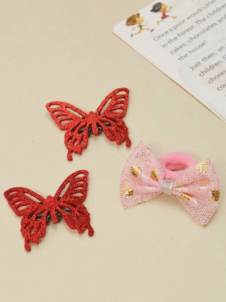 Creative Display of Red Lace and Pink Glitter Bow Hair Clips