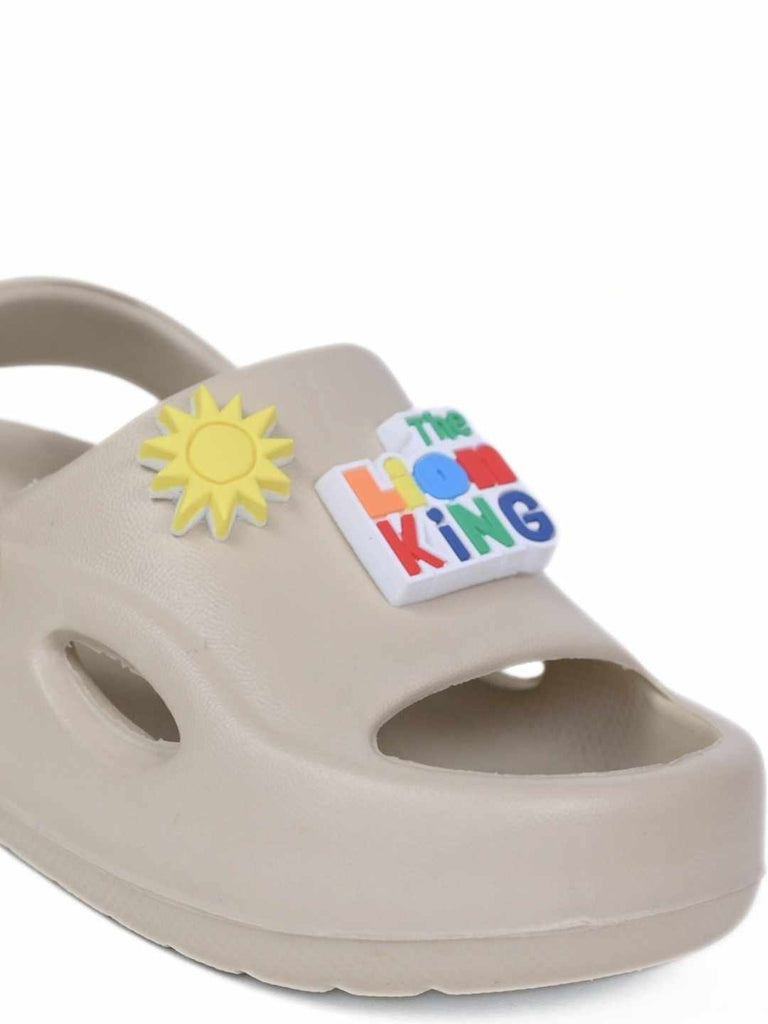 Charming Simba with Sun & Logo Charms Sandals for Boys – Beige - Close Up View