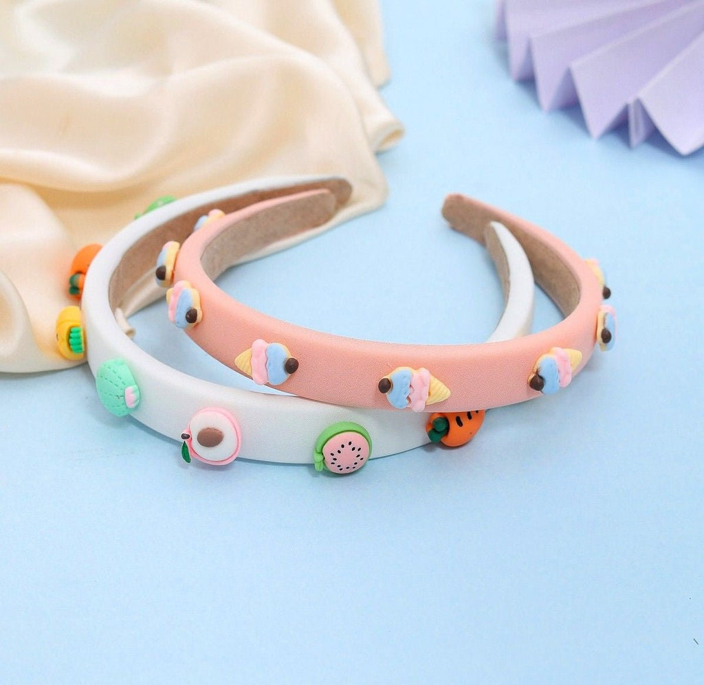 Creative presentation of Yellow Bee's Peach and White Ice Cream & Fruit Hair Bands for Girls