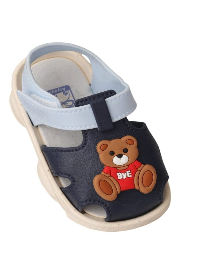 Side angle view of Yellow Bee Teddy Bear Strap Sandals For Boys.