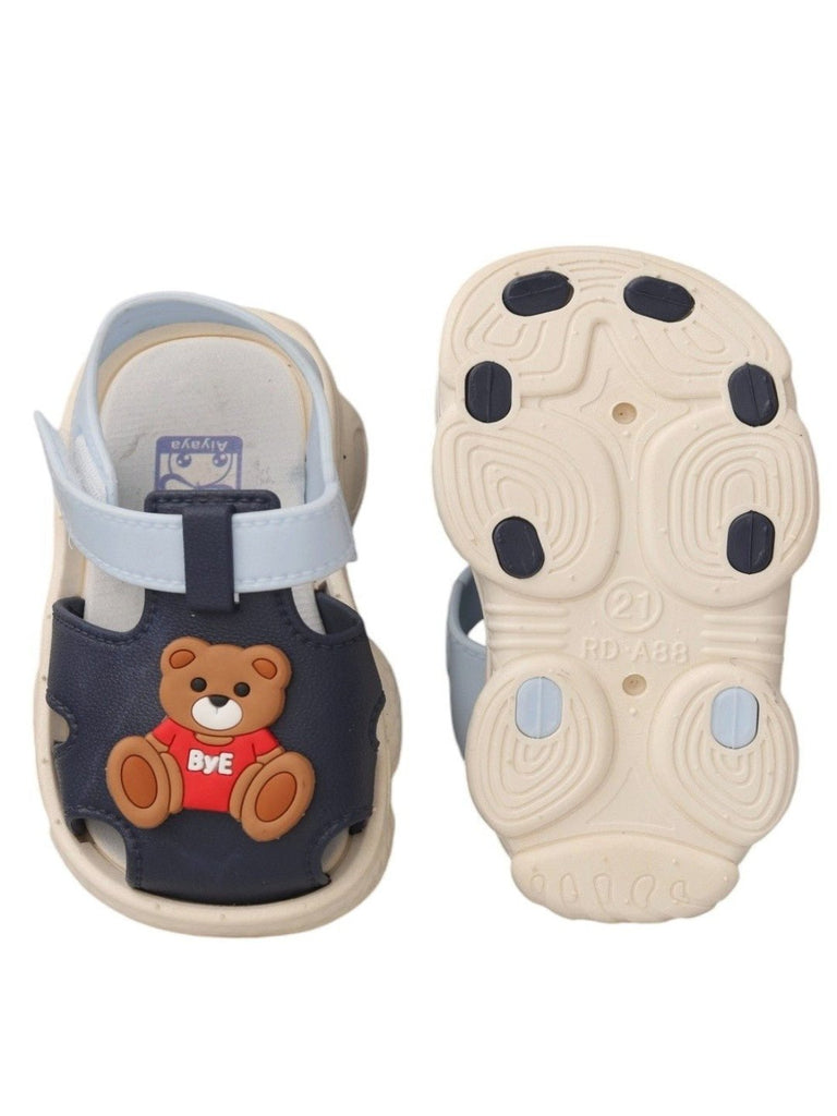 Front and back view of Yellow Bee Teddy Bear Strap Sandals For Boys.