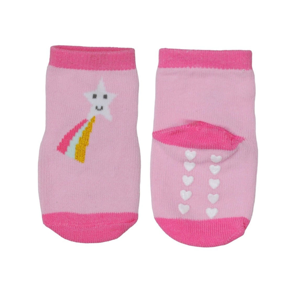 Yellow Bee Star Printed Socks For Baby Girl In Pink Color.