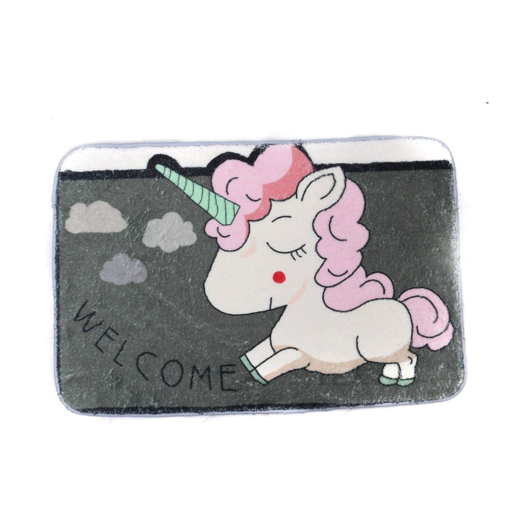 Close-up of Yellow Bee's Unicorn Design Doormat with Welcome Text