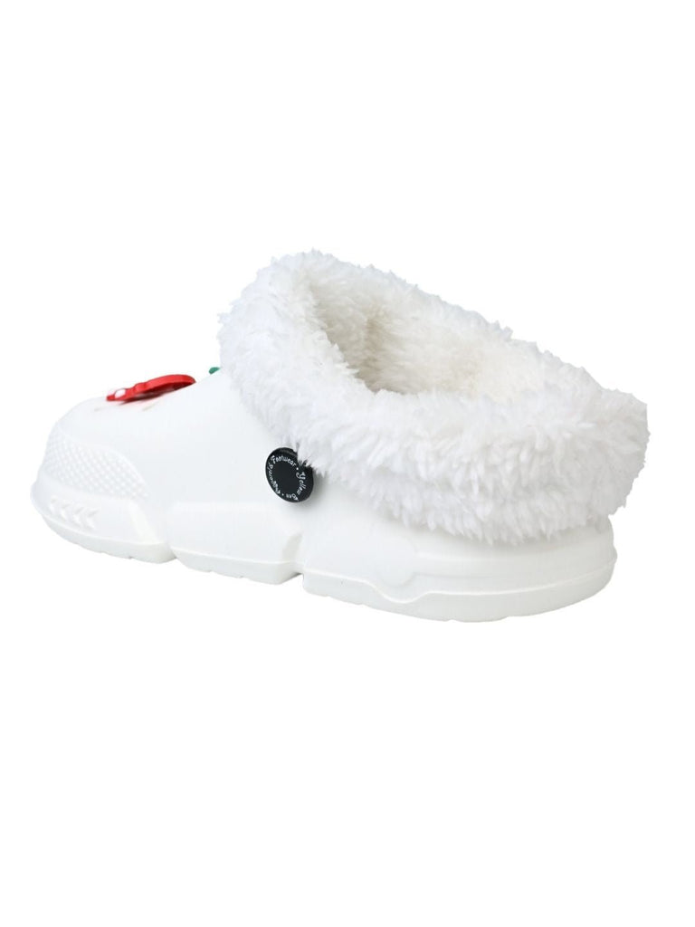 Charming Winter Fur Lined Clogs with Santa & Christmas Charms for Boys & Girls -White - Back View