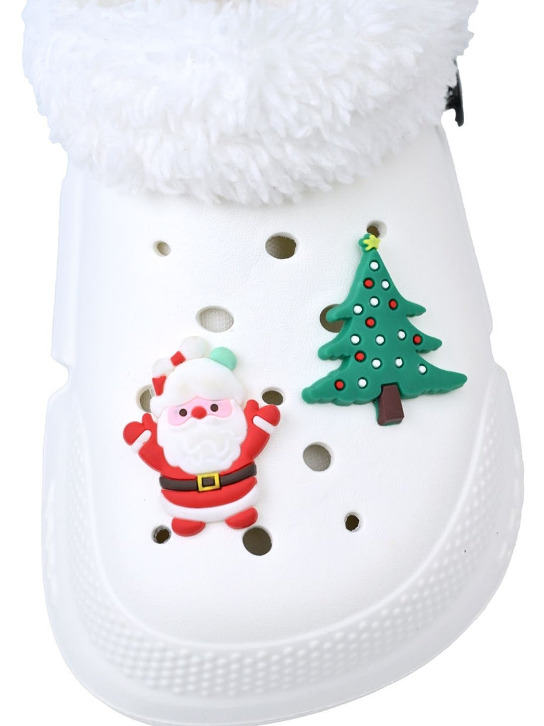 Charming Winter Fur Lined Clogs with Santa & Christmas Charms for Boys & Girls -White - Top View