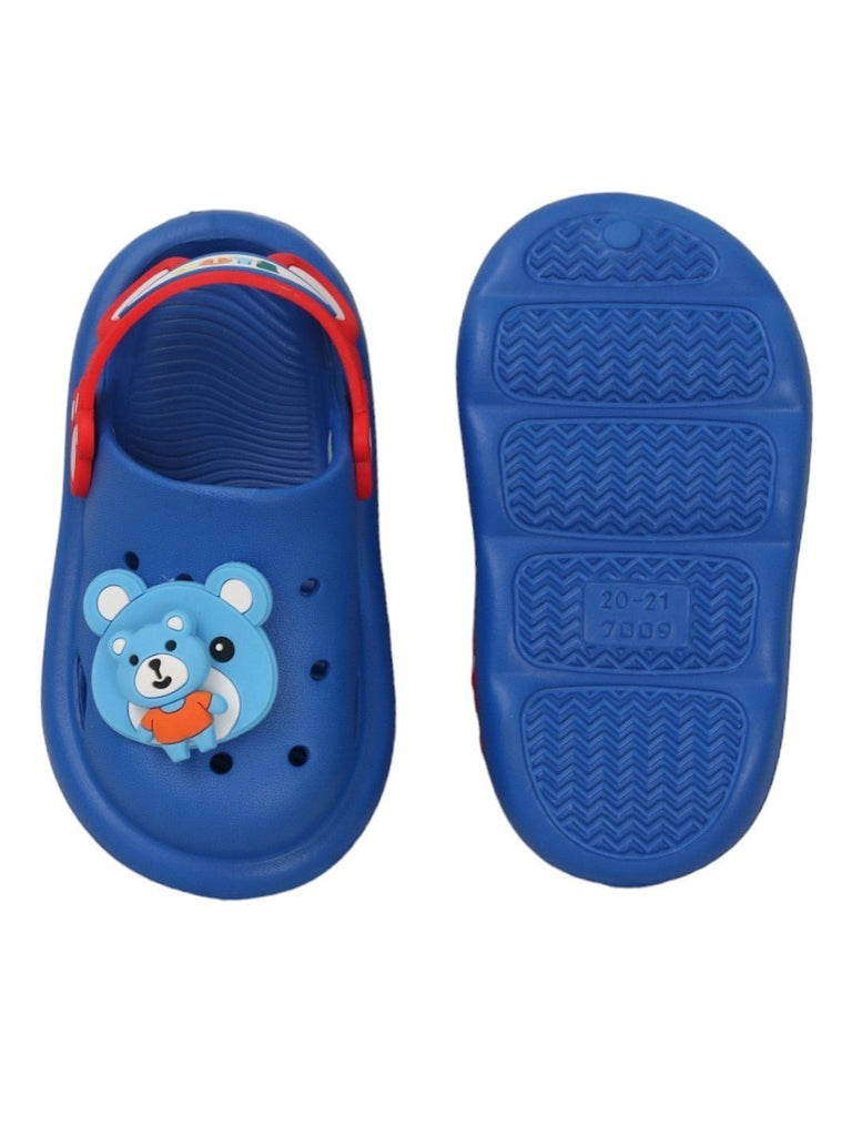 Front and back view of Cheerful Blue Bear Clogs for Boys by Yellow Bee