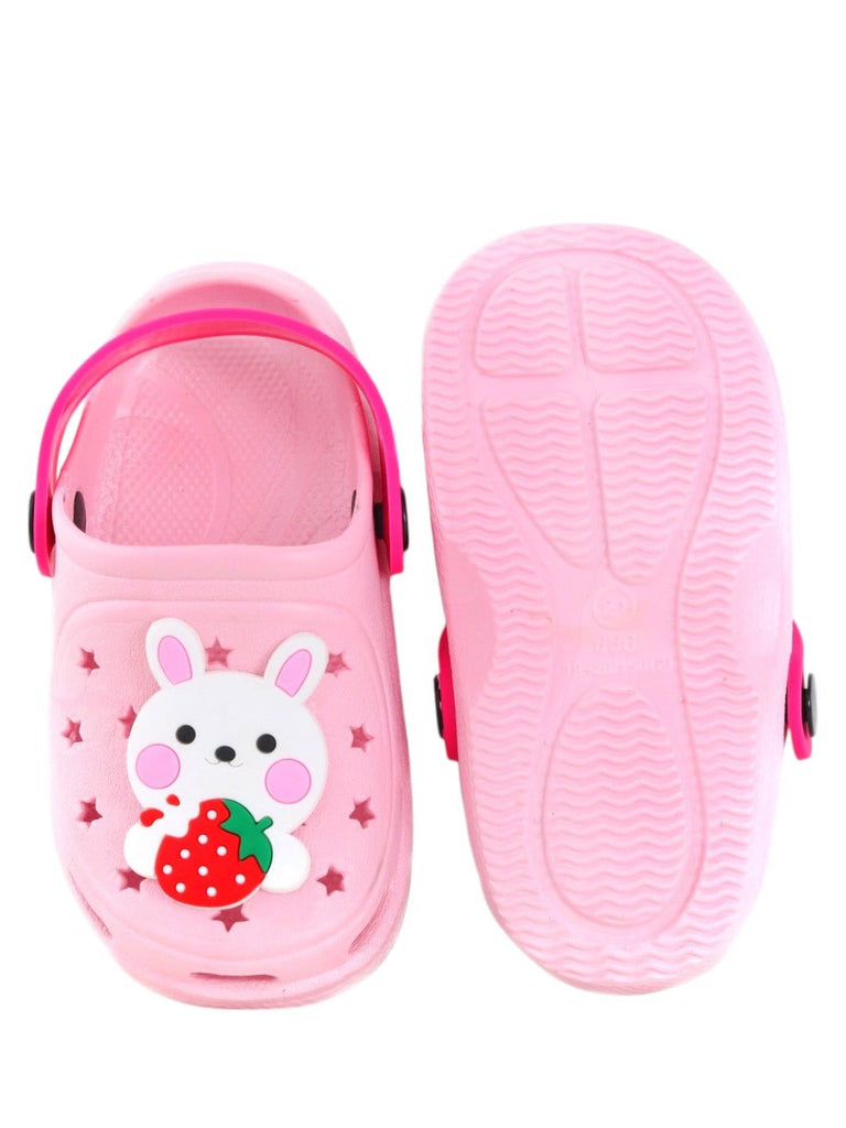 Cheerful Bunny & Strawberry Pink Clogs for Kids - Hop into Comfort-Front & Back View