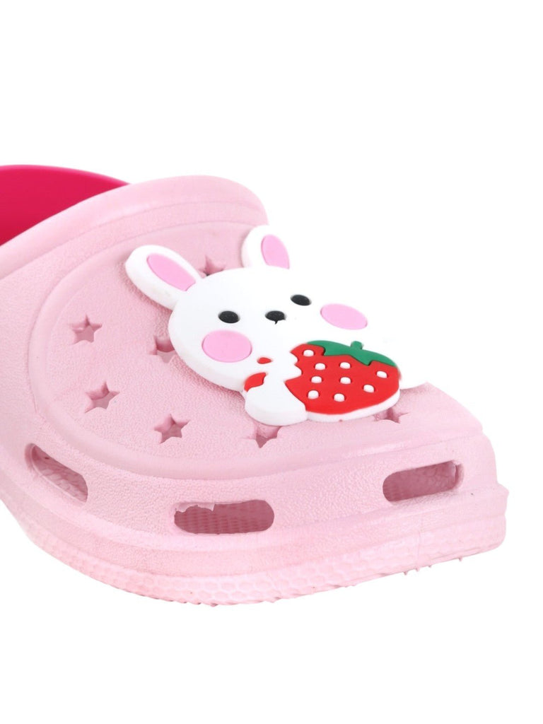 Cheerful Bunny & Strawberry Pink Clogs for Kids - Hop into Comfort-Close up view