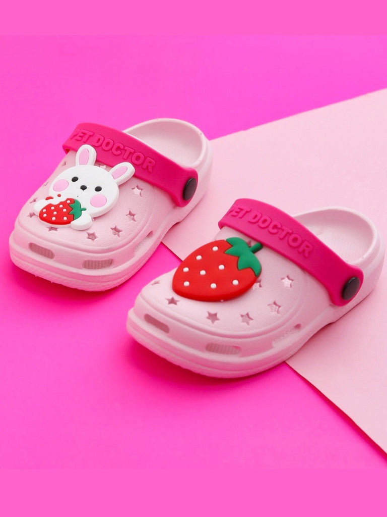 Cheerful Bunny & Strawberry Pink Clogs for Kids - Hop into Comfort