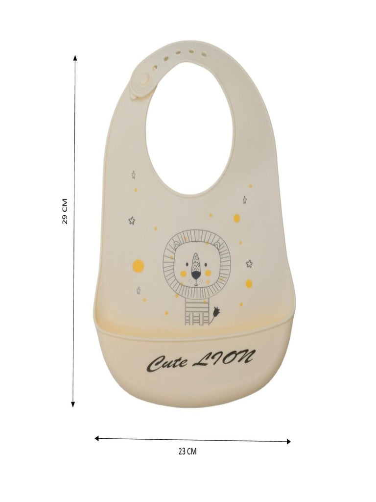 Size dimensions of the Cheerful Lion Silicone Baby Bib for Boys