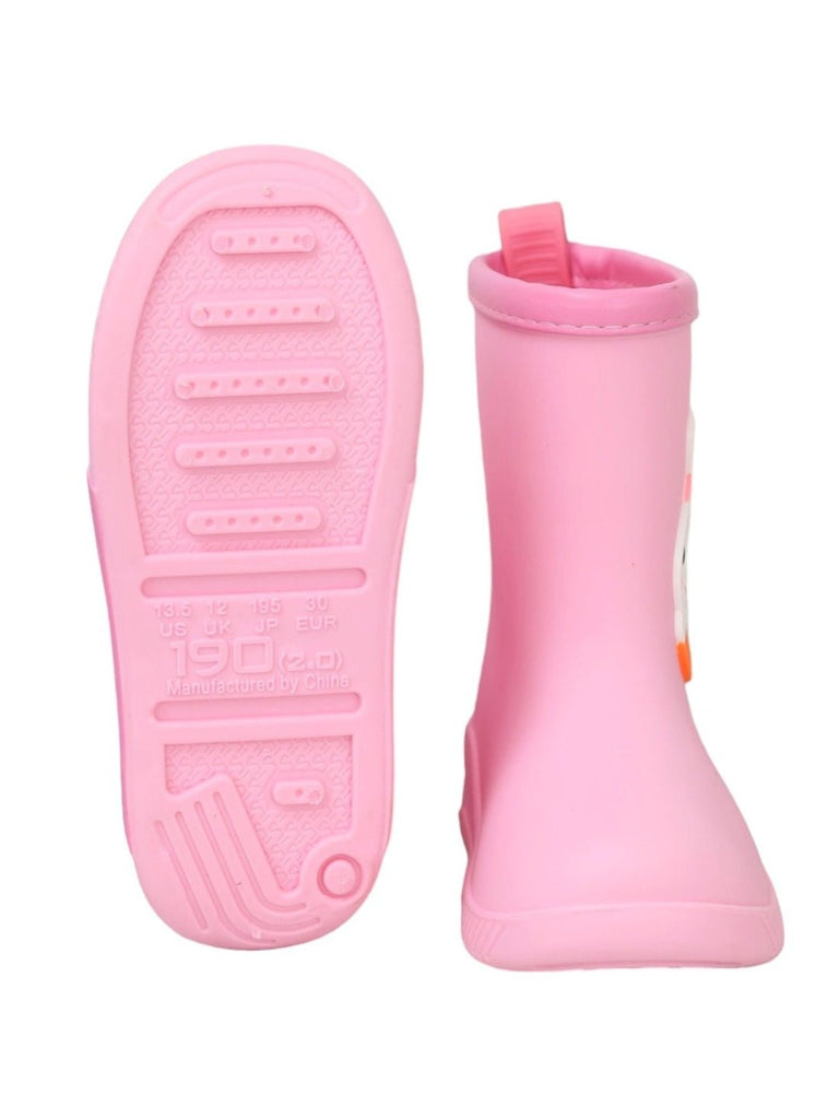 Comprehensive front and back view of the Pink Bunny Rain Boots.