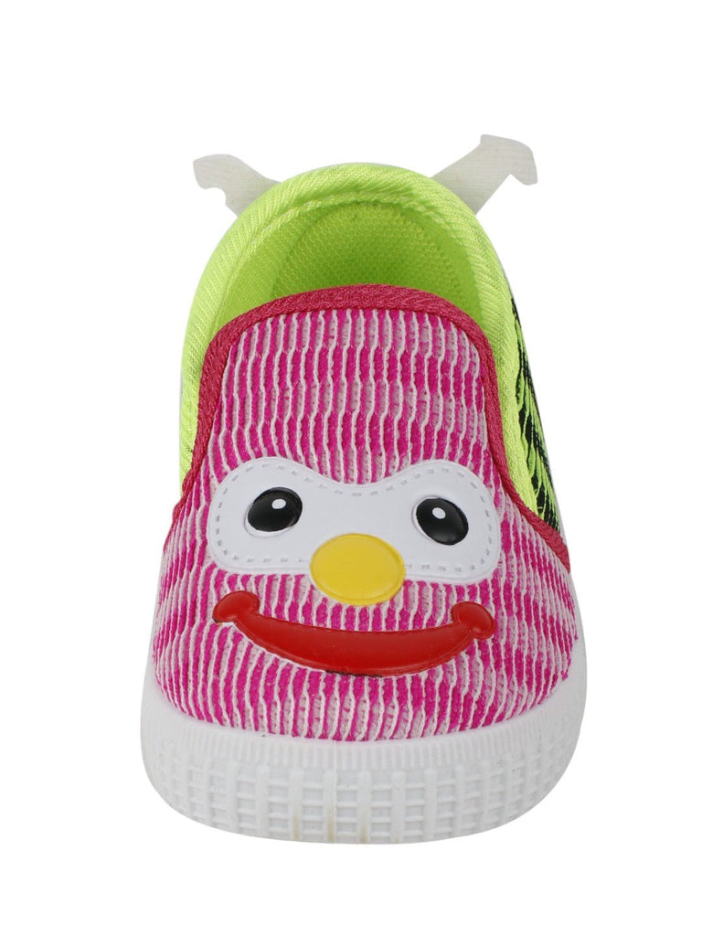 Cheerful Smiley Face Bright Pink and Green Shoes for Girls- Close up view