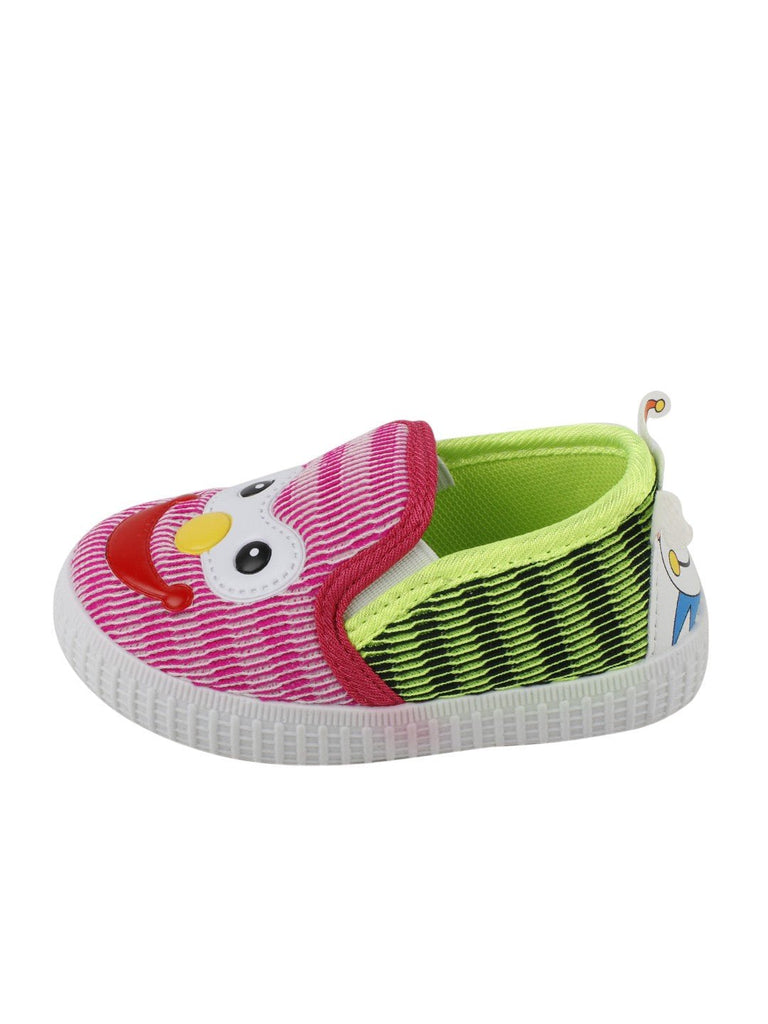 Cheerful Smiley Face Bright Pink and Green Shoes for Girls- side view