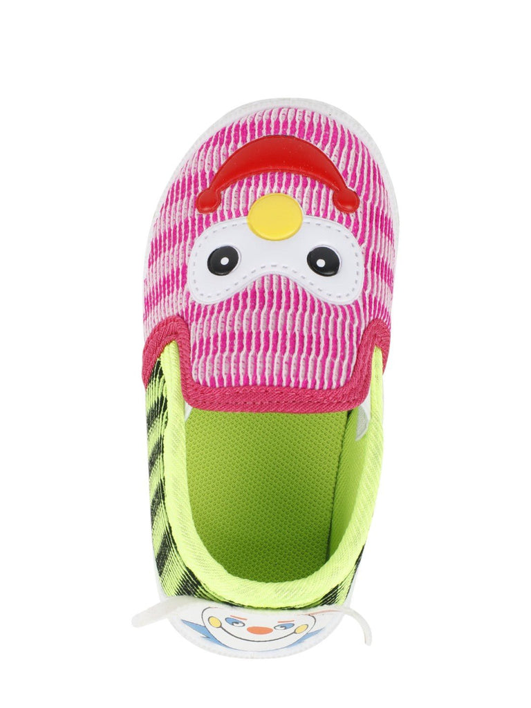 Cheerful Smiley Face Bright Pink and Green Shoes for Girls- front view