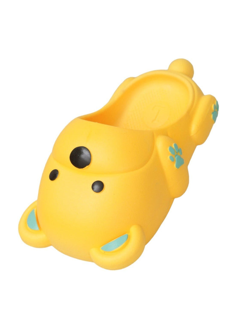 Angle view of Yellow Bee Cheerful Sunny Bear Slides for Boys showing the side profile.