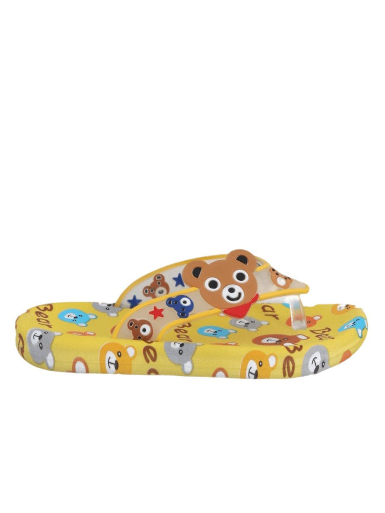 Cheery Pals Bear All Over Print Yellow Flip Flops-Side view