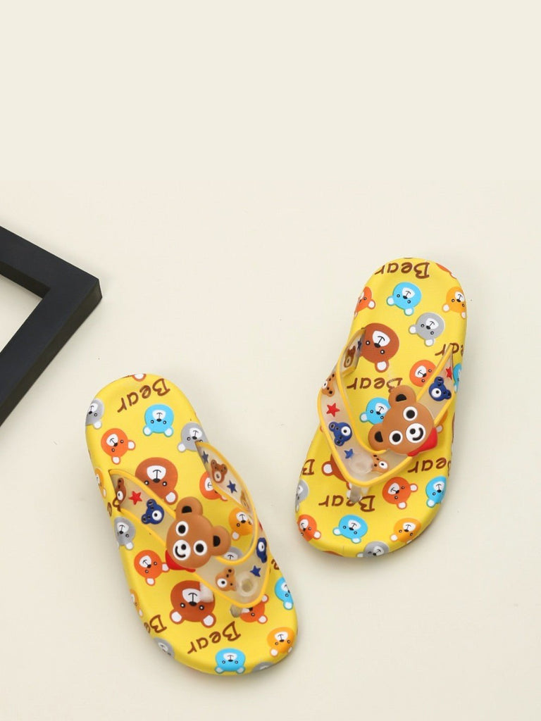 Cheery Pals Bear All Over Print Yellow Flip Flops