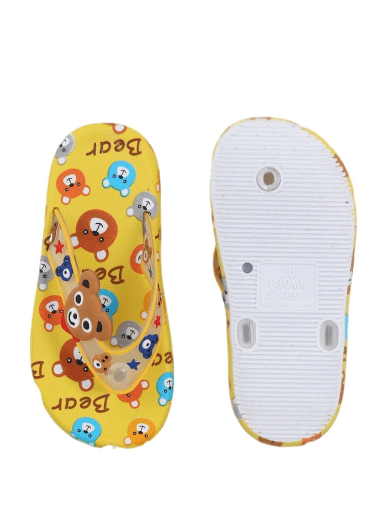 Cheery Pals Bear All Over Print Yellow Flip Flops-Front & Back View