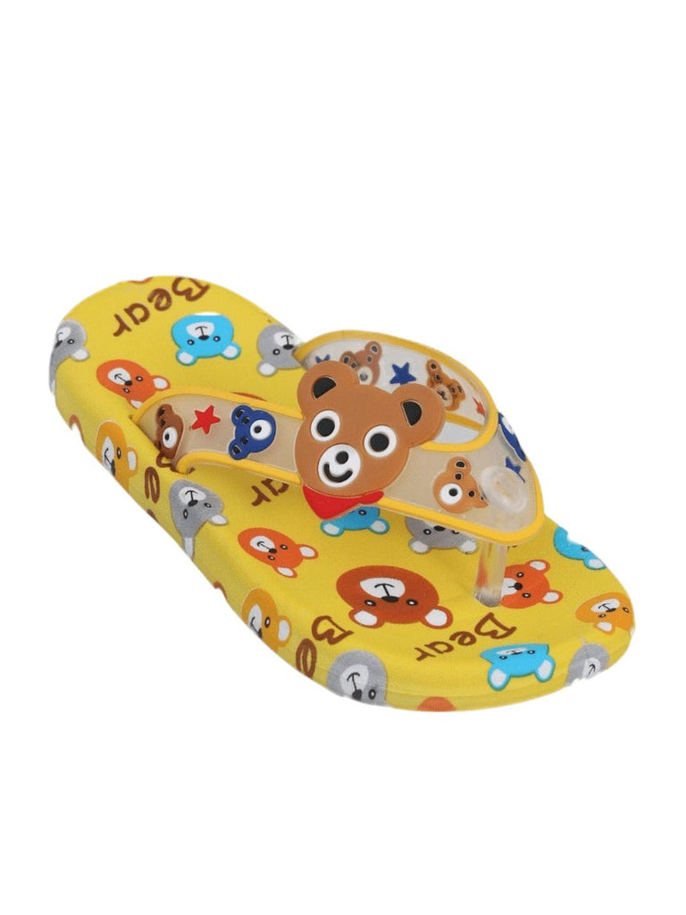 Cheery Pals Bear All Over Print Yellow Flip Flops-Angle view