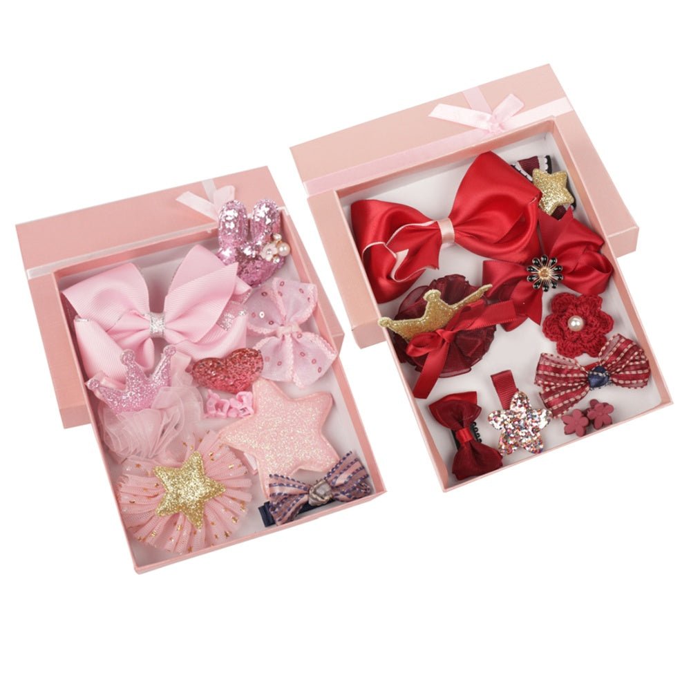 Assorted Pink and Red Hair Clips by Yellow Bee Presented in a Gift Box
