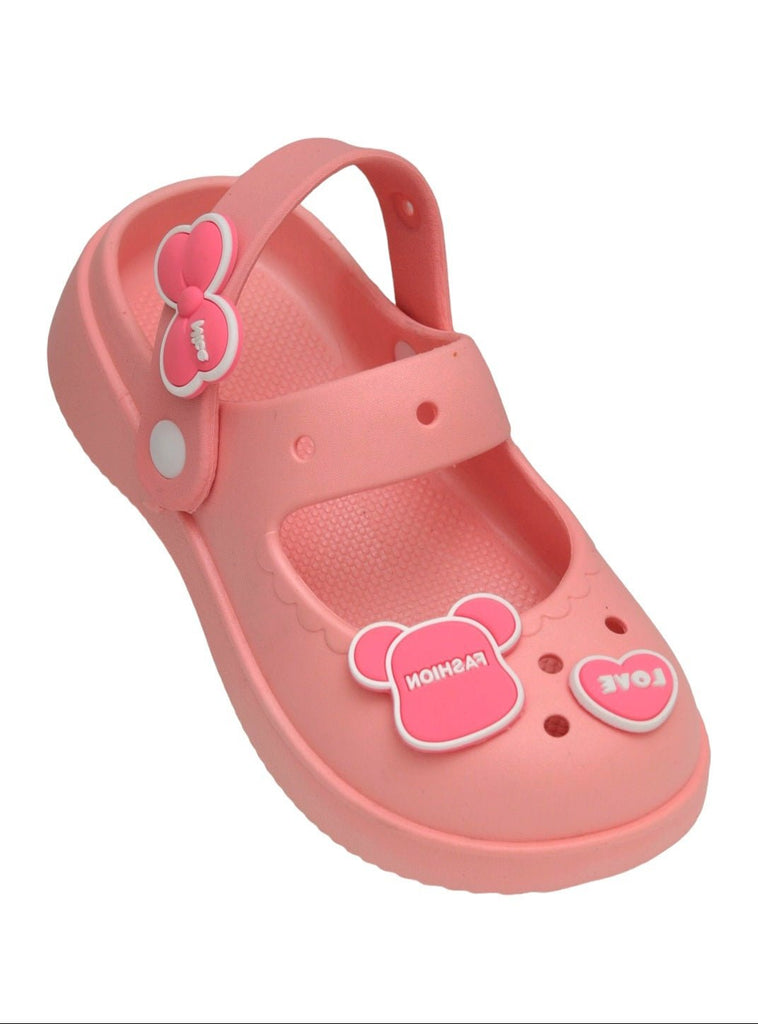 Angle view of Chic Love Sandals for Girls in Soft Pink with Love and Fashion Motifs