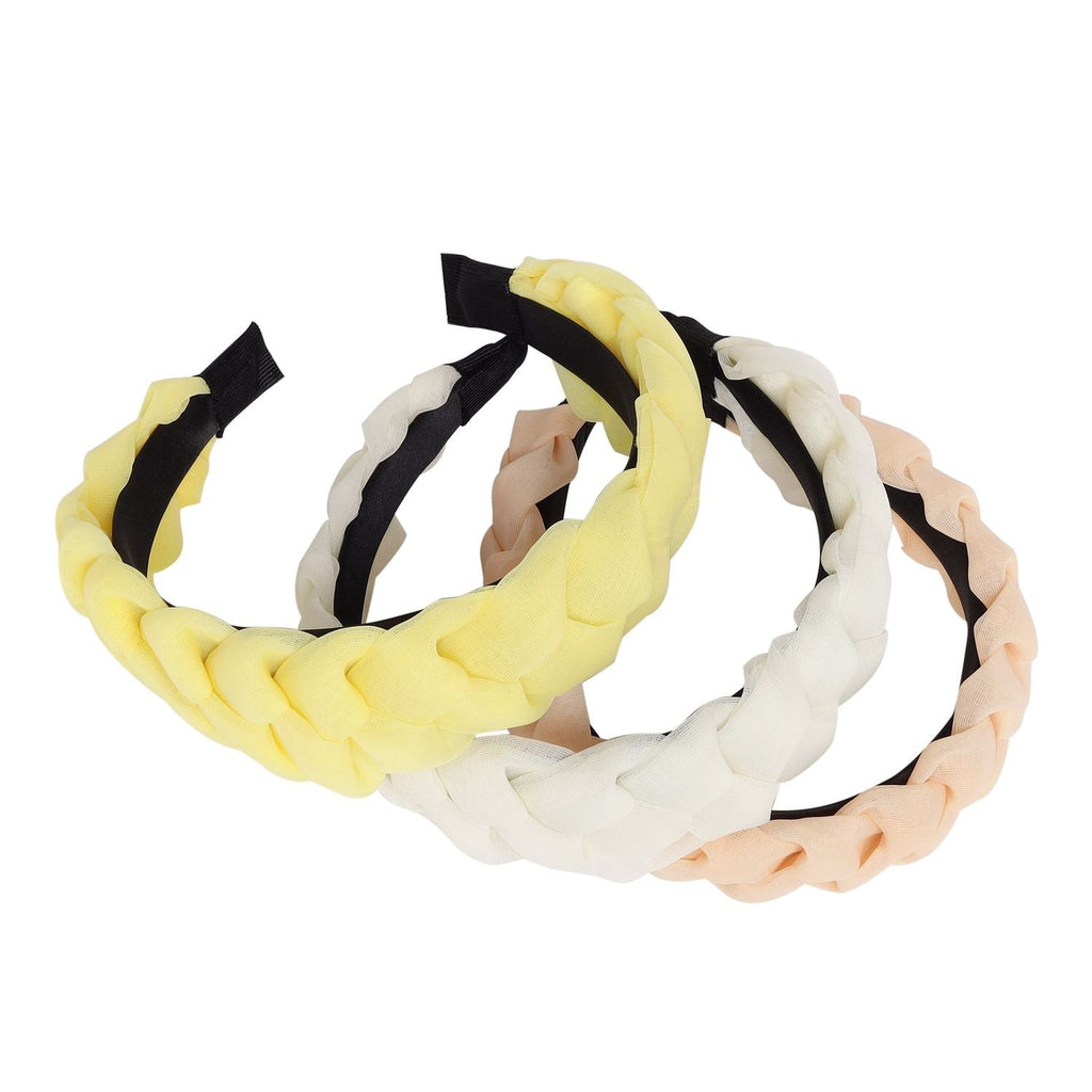 Side View Of Yellow, White and Peach Yellow Bee Fashionable Hairbands for Girls,