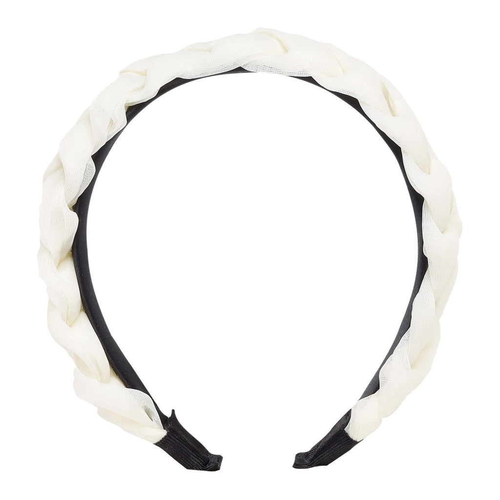 Front view of yellow bee chic trio hairband set for girls In White colors.