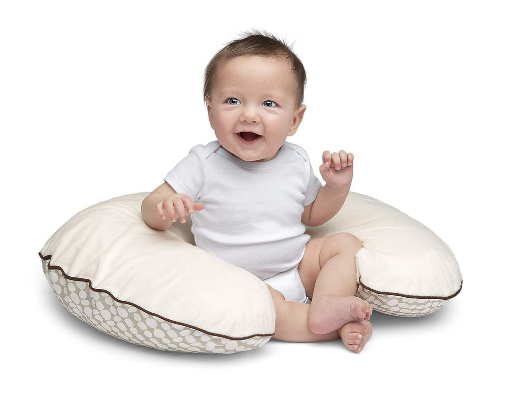 Side view of Chicco Boppy Feeding Pillow with Slipcover in Cream Life Tree design.