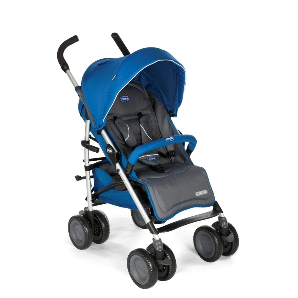 Chicco Multiway 2 Stroller in blue, front view showing robust design and large wheels.