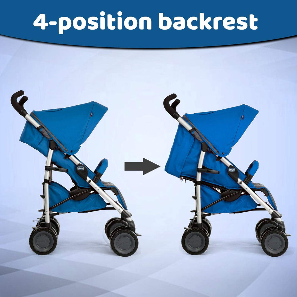 Chicco Multiway 2 Stroller demonstrating 4-position reclining backrest adjustment.