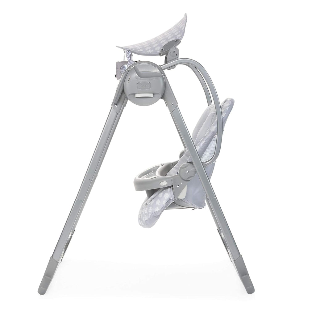 Complete front view of the Chicco Swing Relax & Play, set up and ready for soothing motions.