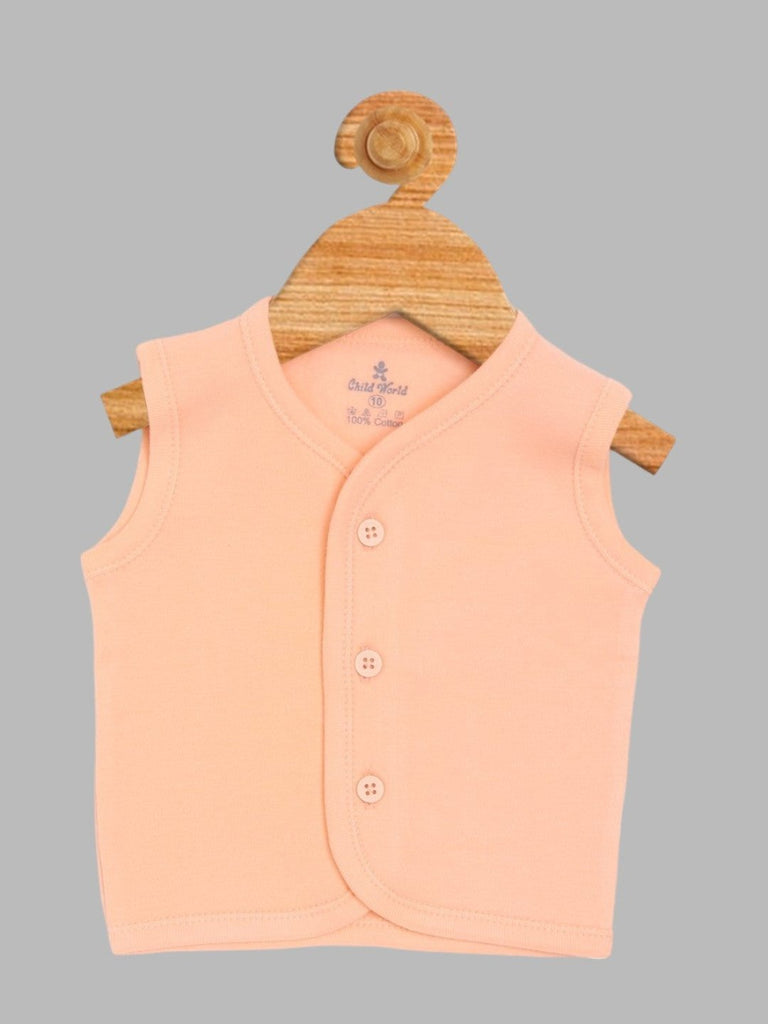 Front view of Child World Interlock Knit Sleeveless Vest in Orange for babies.