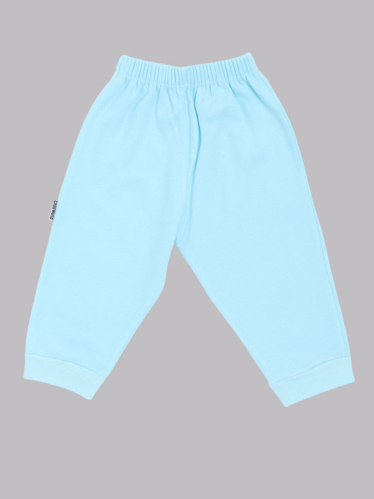 Front view of Child World Interlock Full Length Solid Lounge Pant in Blue for babies