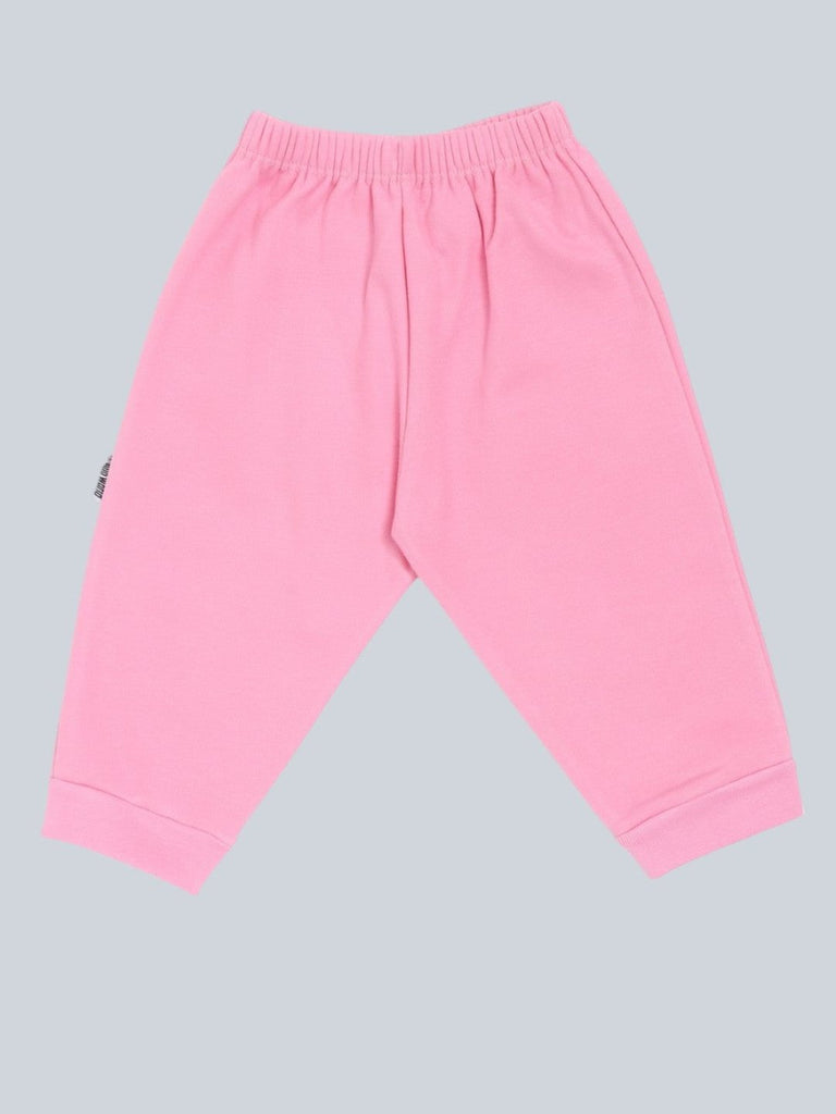 Front view of Child World Interlock Full Length Solid Lounge Pant in Pink for babies